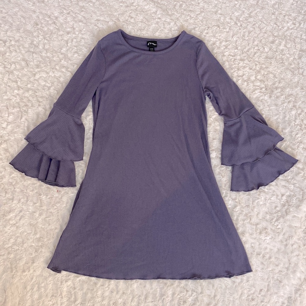 Girls Purple Bell Sleeved Dress